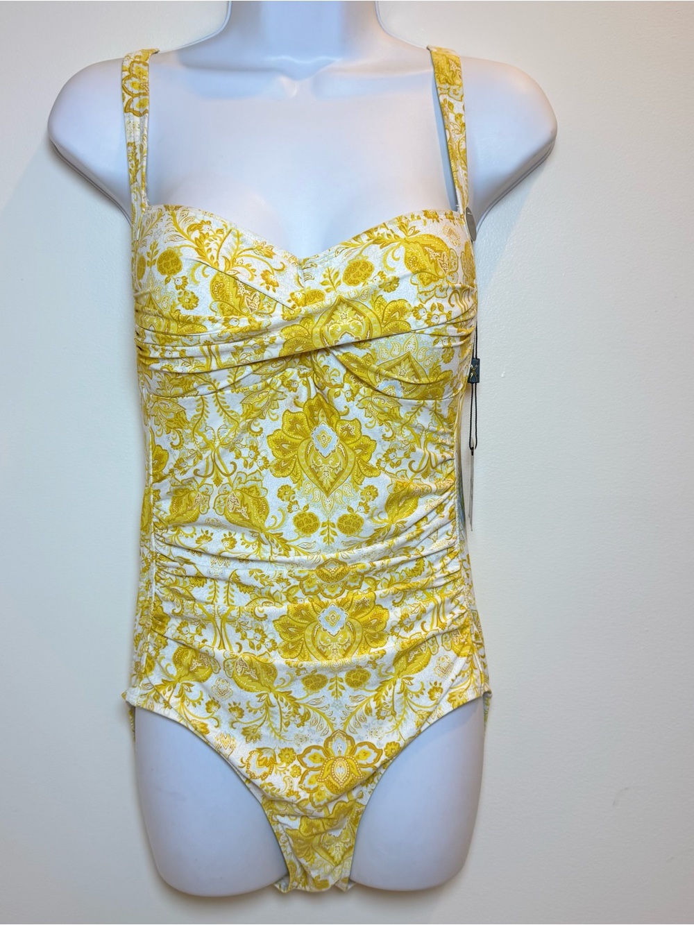 Nip Tuck Swim Swimsuit Yellow Floral‎ Multifit Cup Twist Bust Tummy Control Sz 8